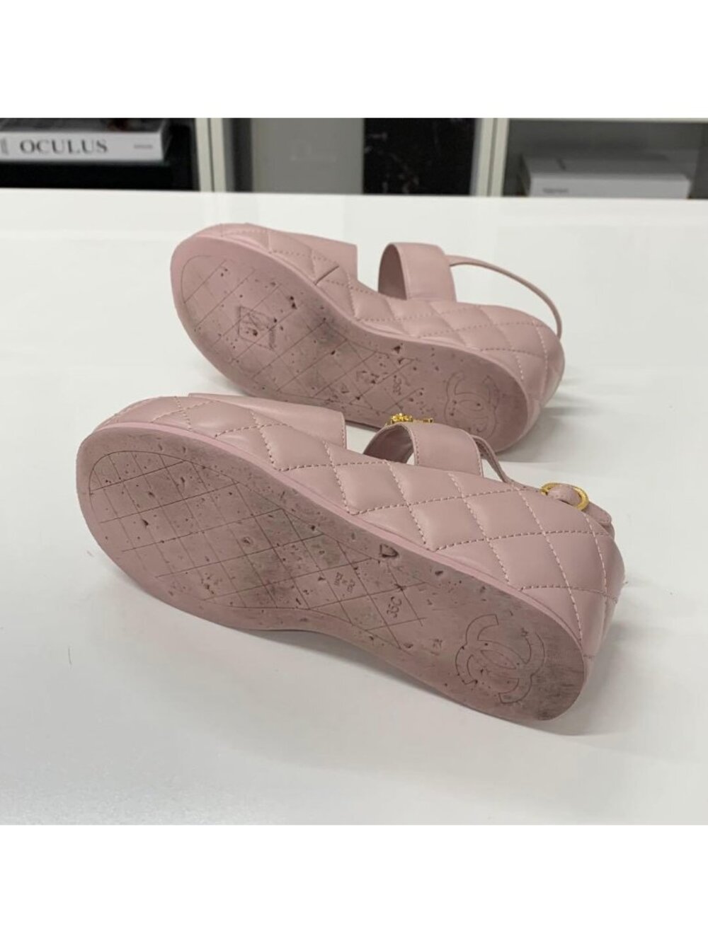 Chanel CC Logo Quilted Leather Sandals Pink - Picture 7 of 10